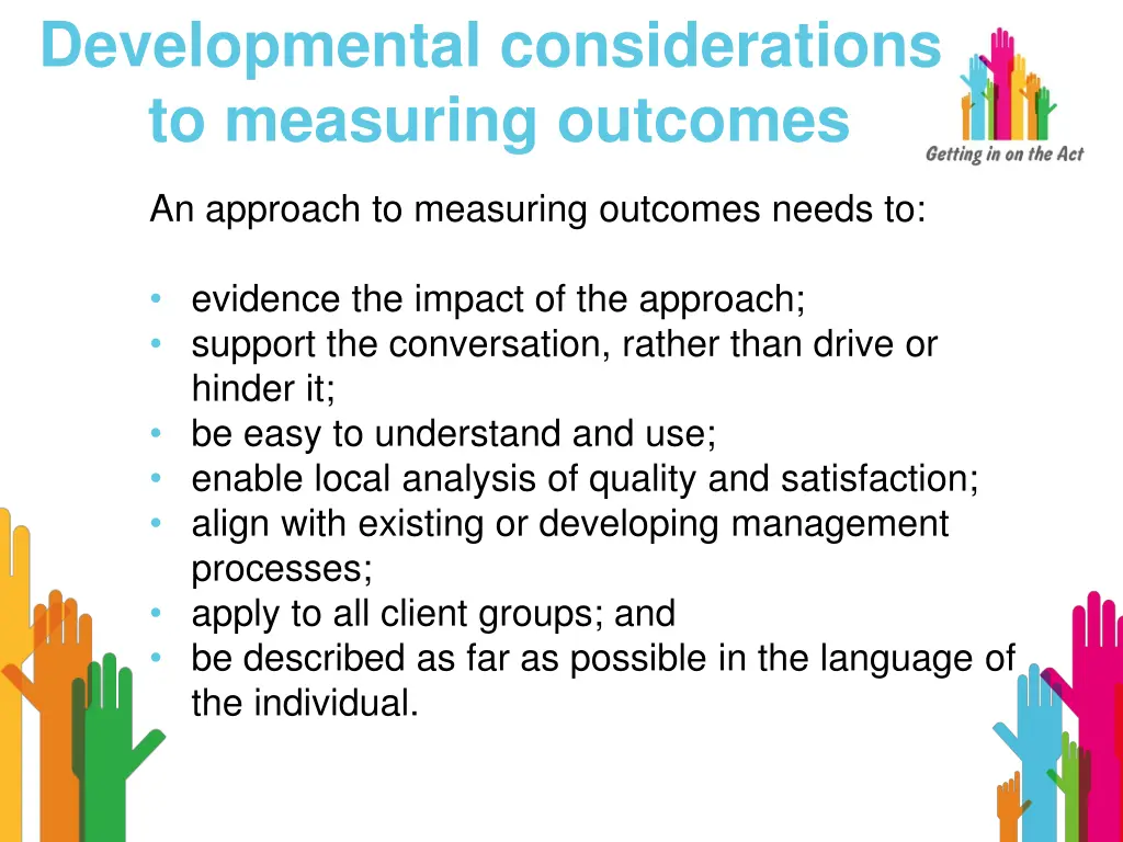 developmental considerations to measuring outcomes