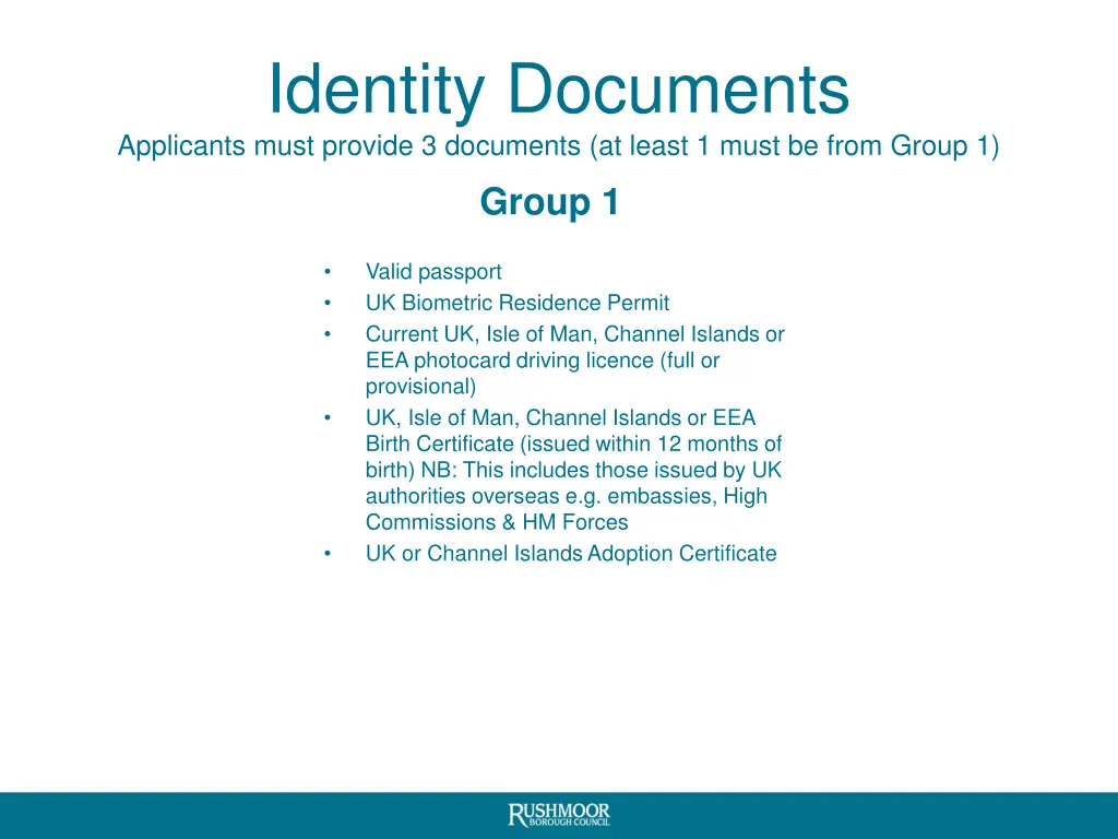 identity documents applicants must provide