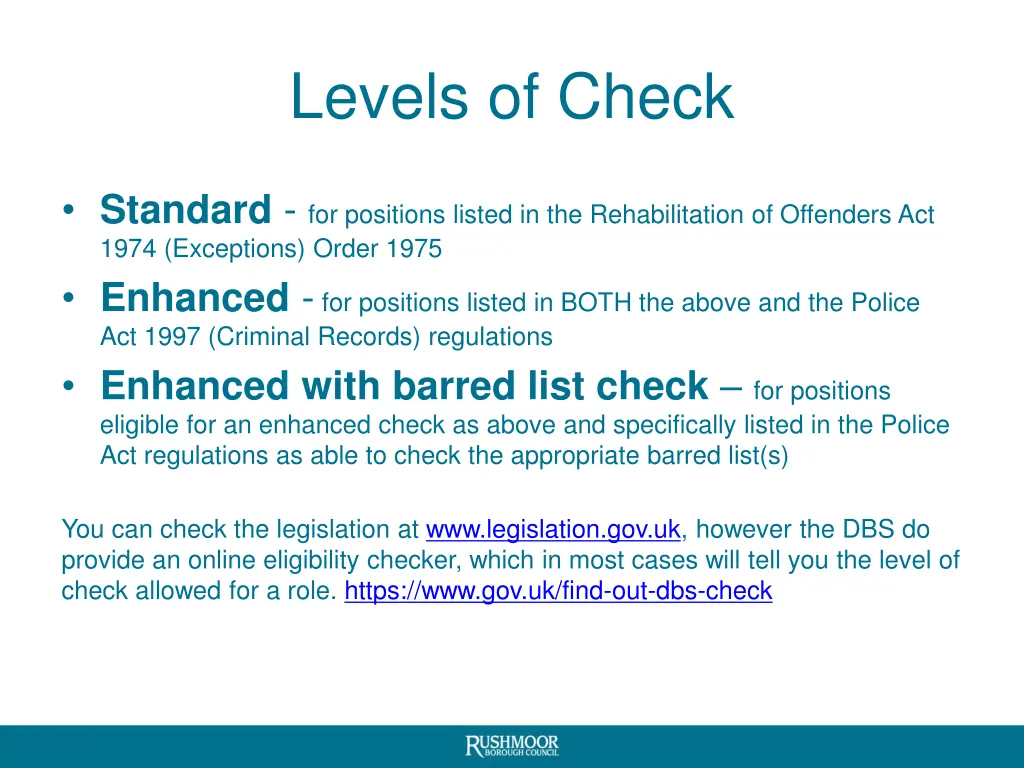 levels of check