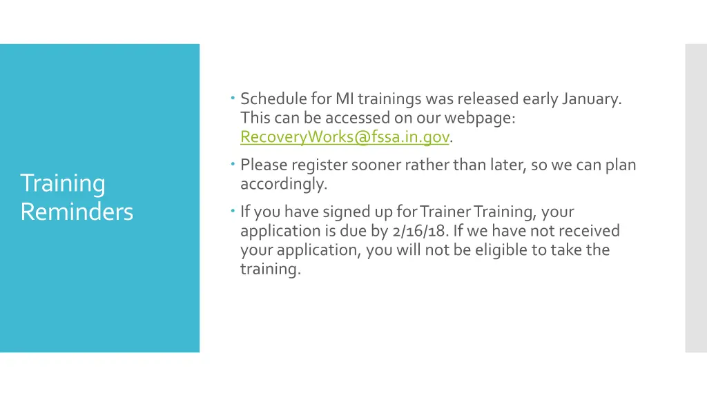 schedule for mi trainings was released early