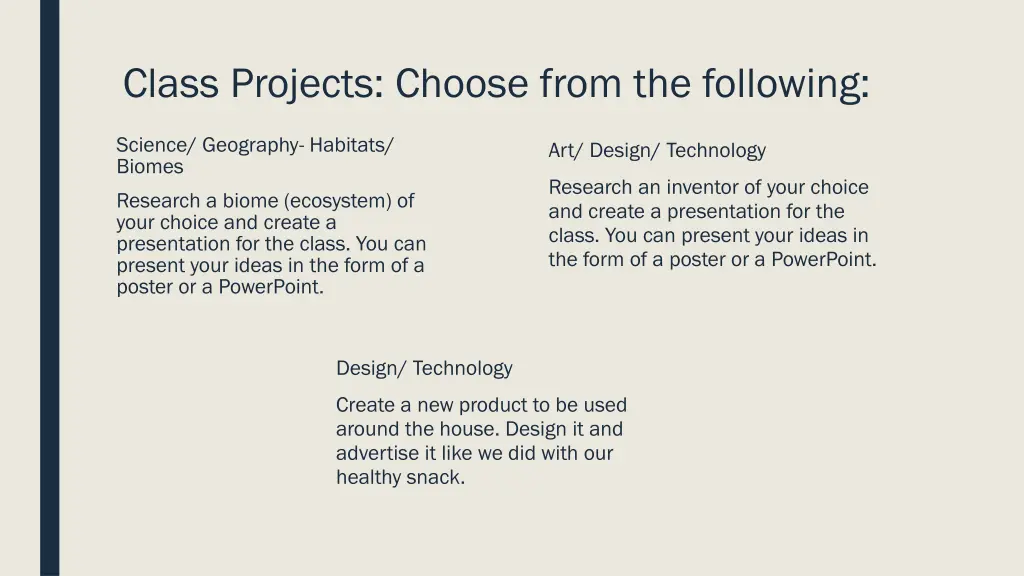 class projects choose from the following