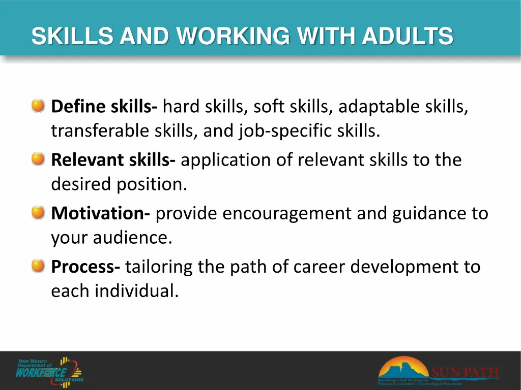 skills and working with adults