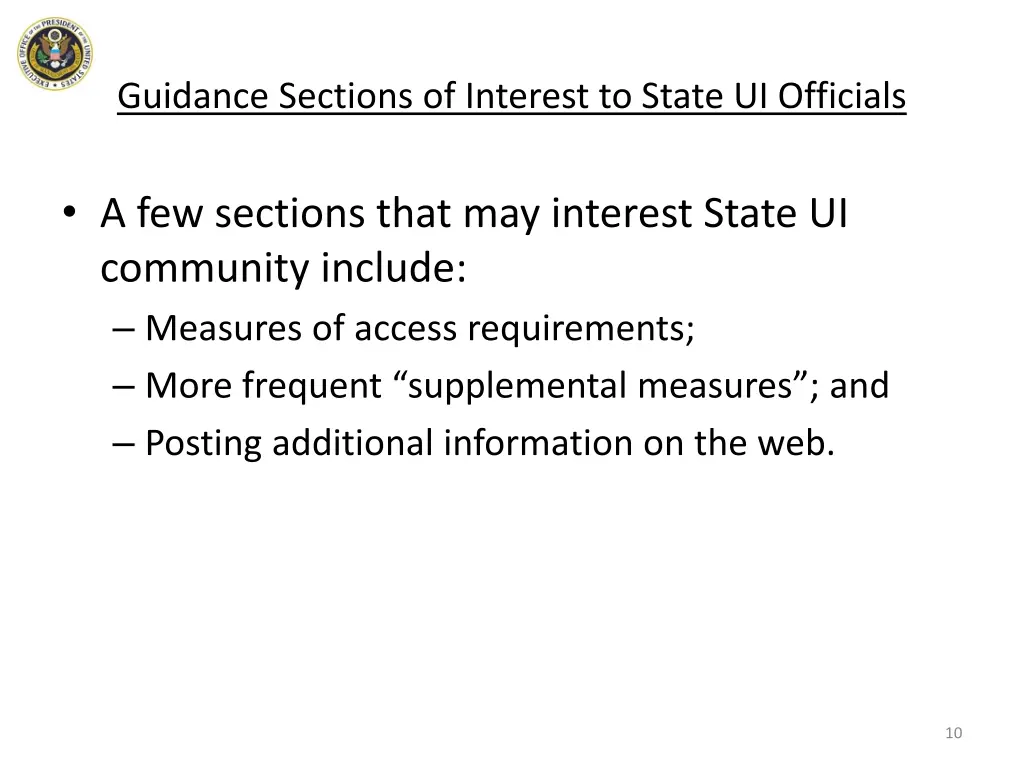 guidance sections of interest to state