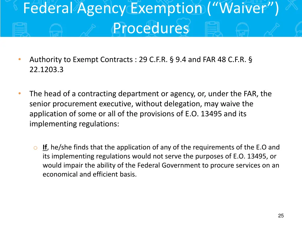 federal agency exemption waiver procedures