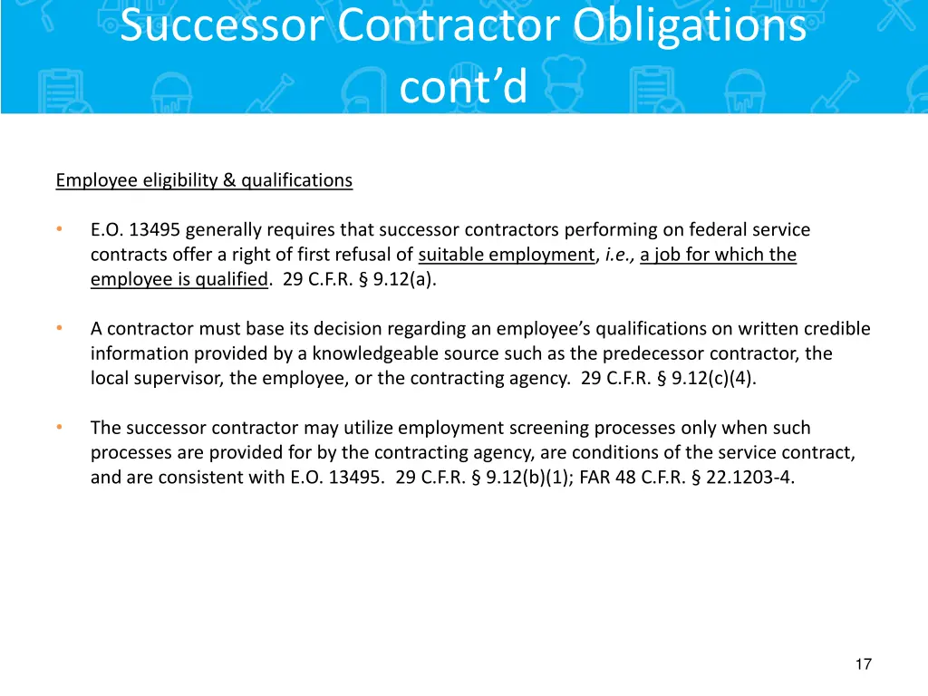 successor contractor obligations cont d 3