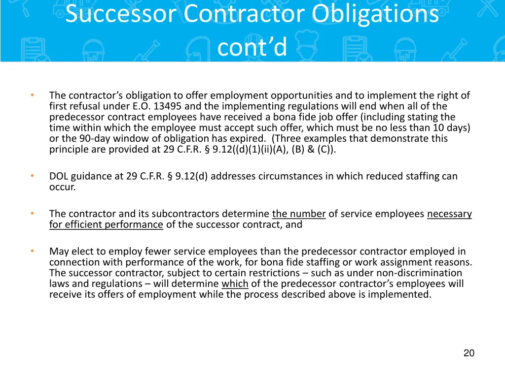 successor contractor obligations cont d 6