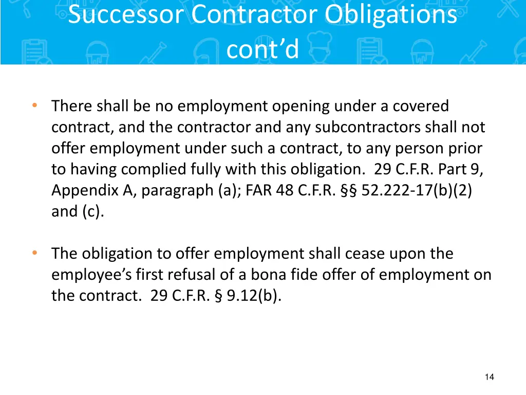 successor contractor obligations cont d