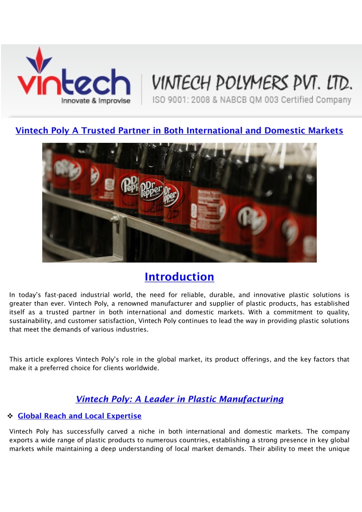 vintech poly a trusted partner in both