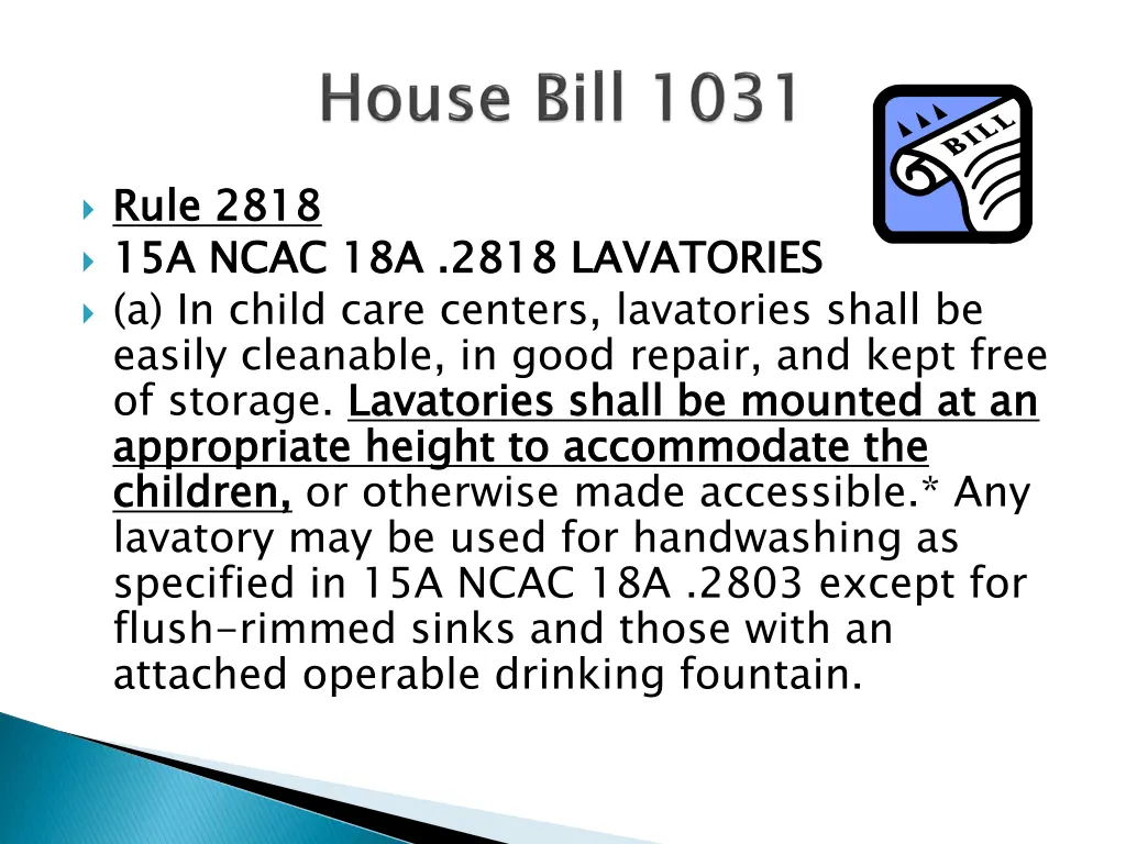 rule 2818 15a ncac 18a 2818 lavatories a in child