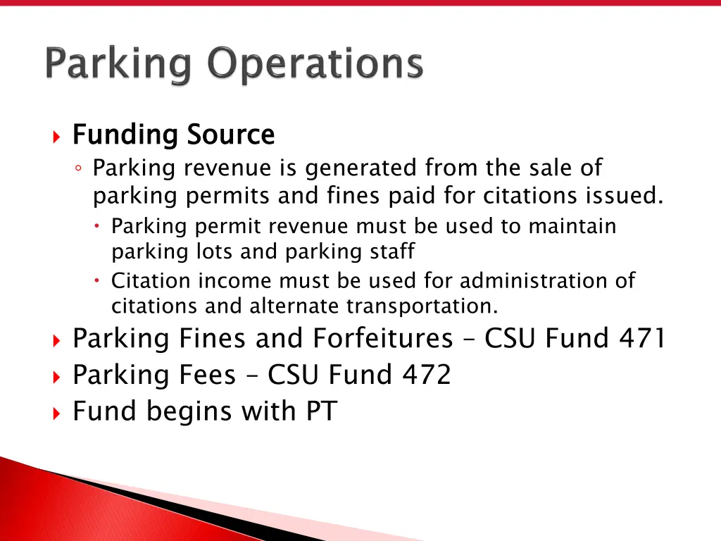 funding source parking revenue is generated from