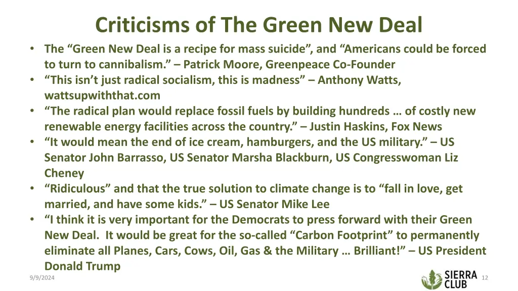 criticisms of the green new deal the green