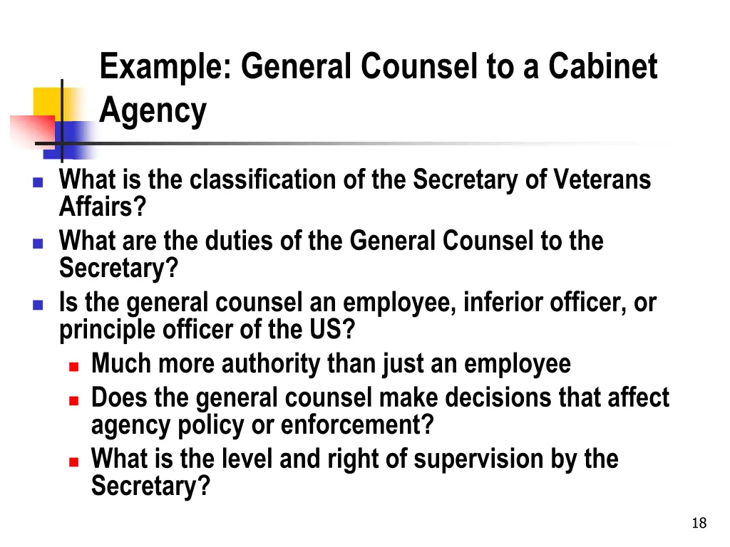 example general counsel to a cabinet agency