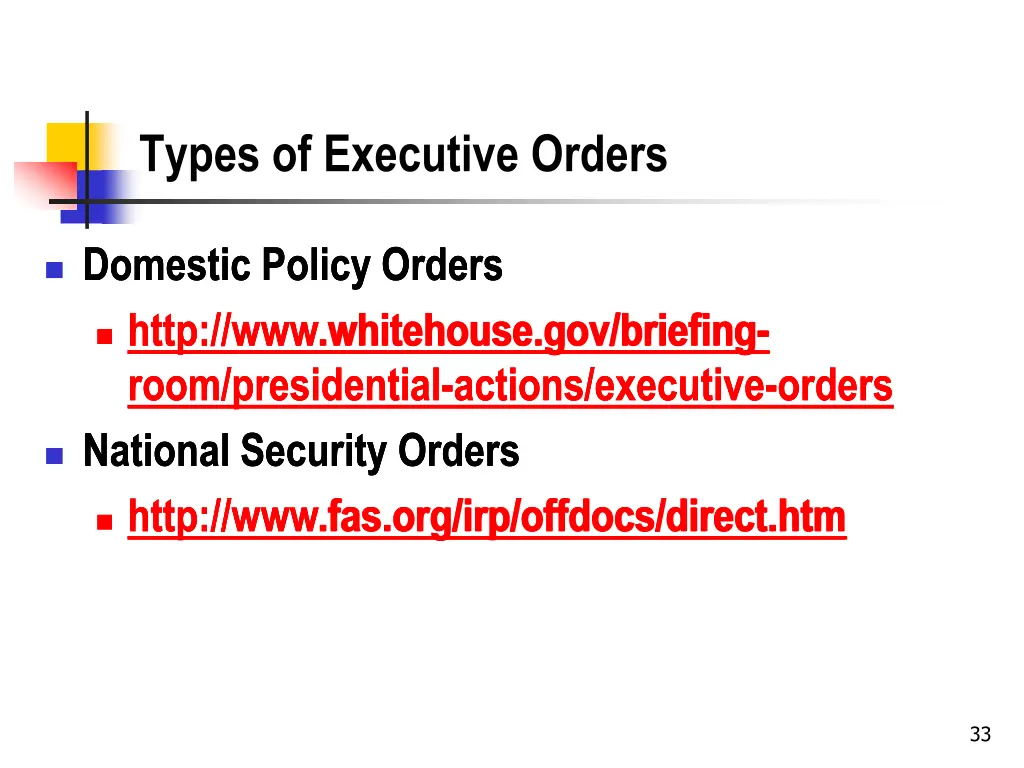 types of executive orders