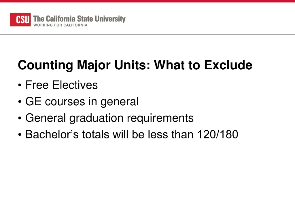 counting major units what to exclude free