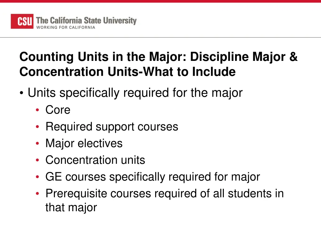 counting units in the major discipline major