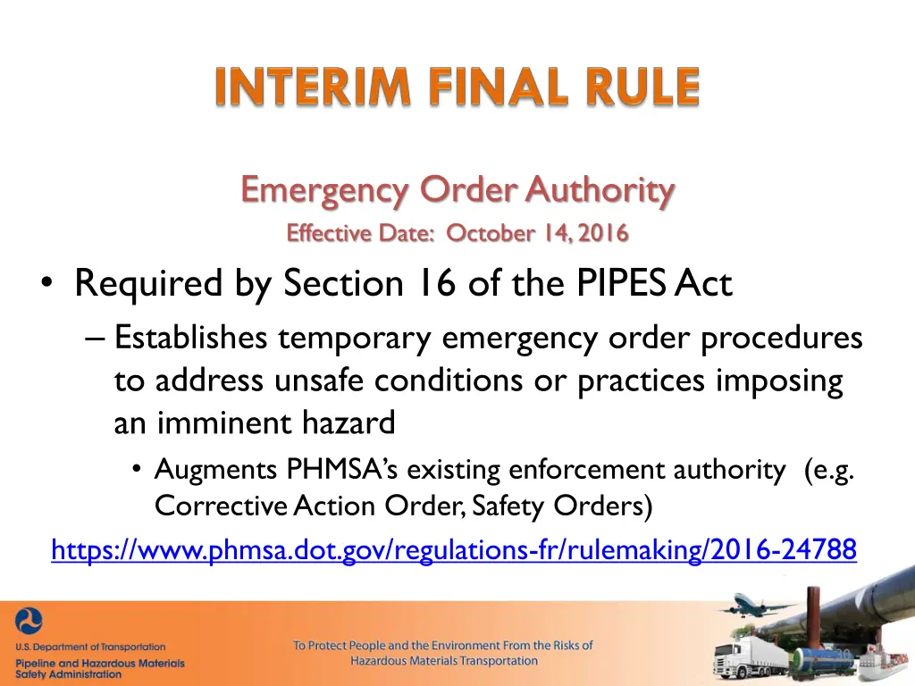 emergency order authority effective date october