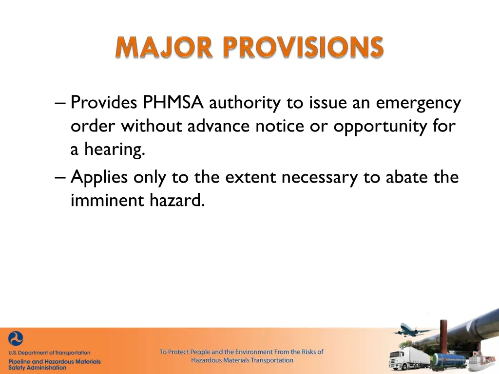 provides phmsa authority to issue an emergency