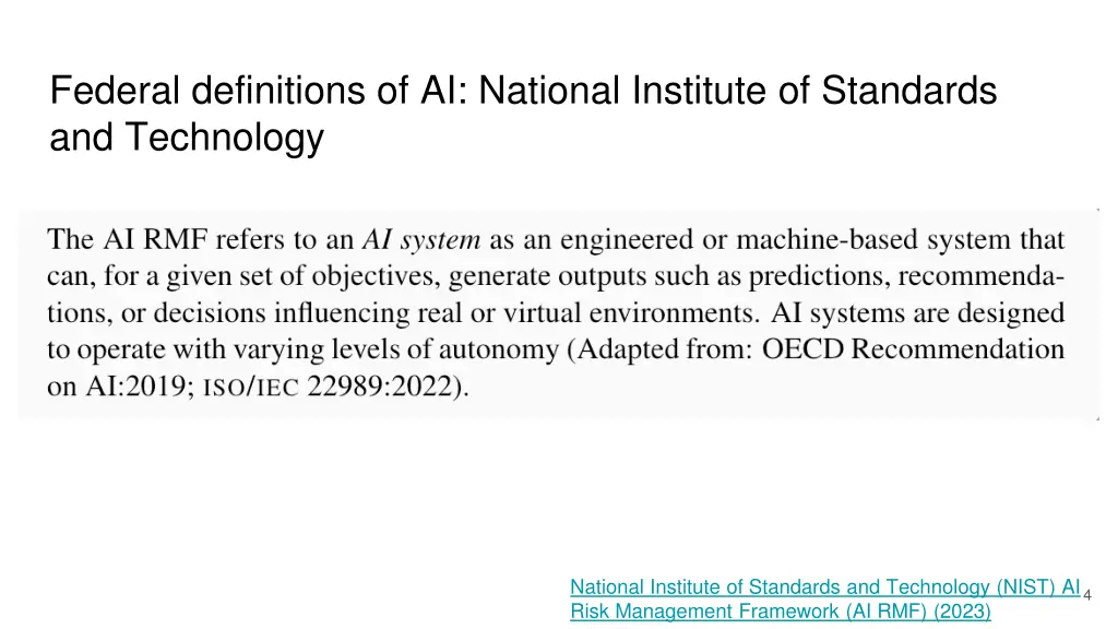 federal definitions of ai national institute