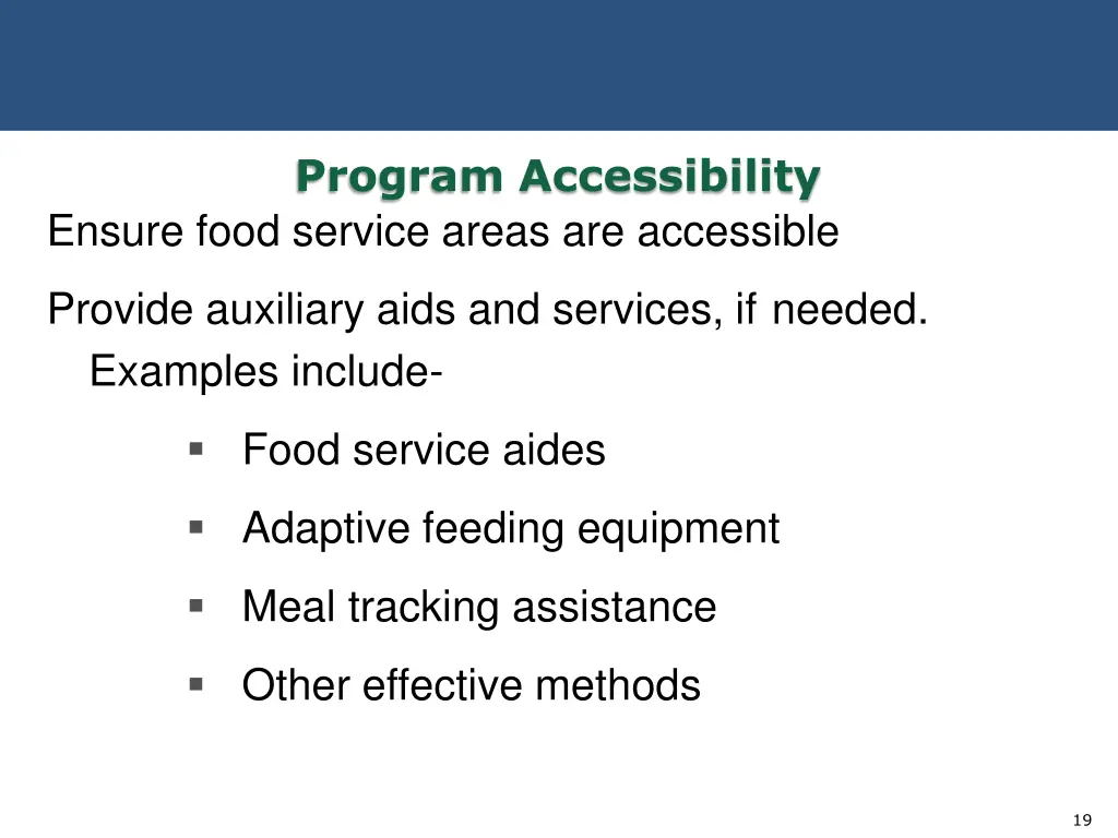 program accessibility ensure food service areas