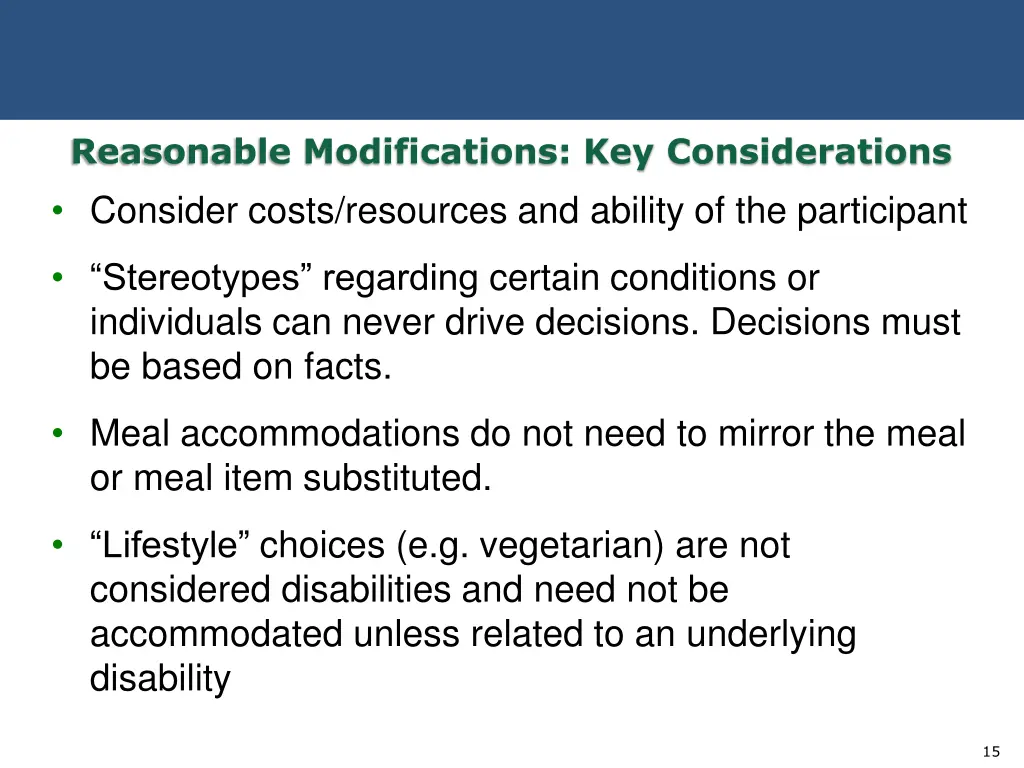 reasonable modifications key considerations