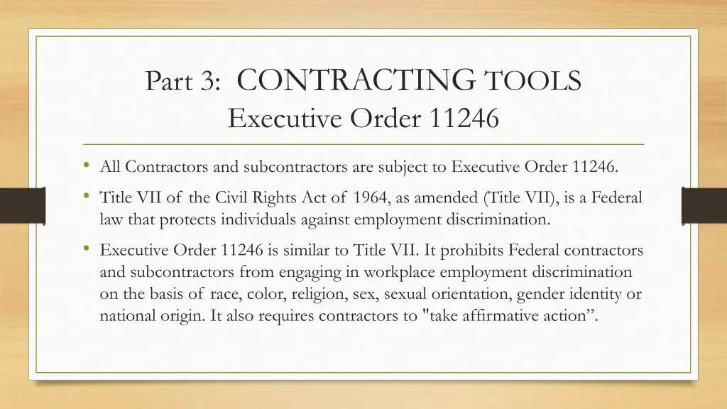 part 3 contracting tools executive order 11246