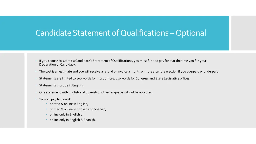 candidate statement of qualifications optional