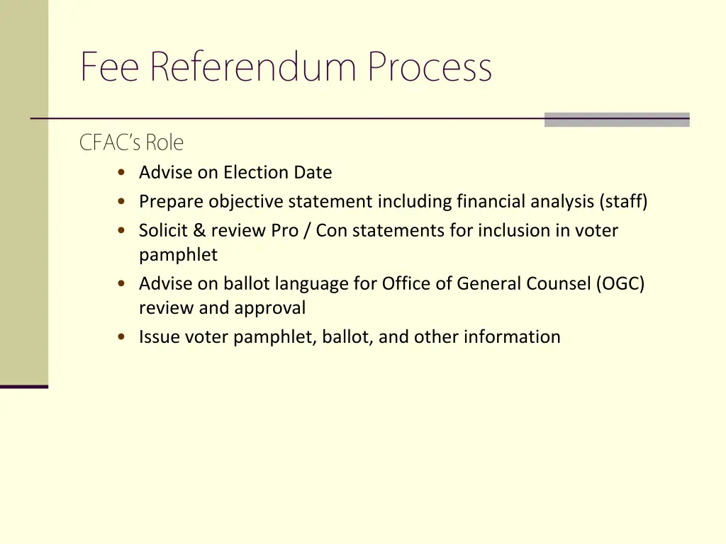 advise on election date prepare objective