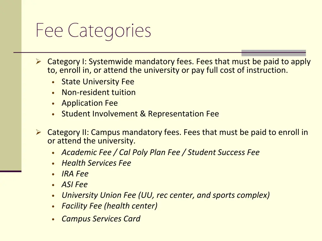 category i systemwide mandatory fees fees that