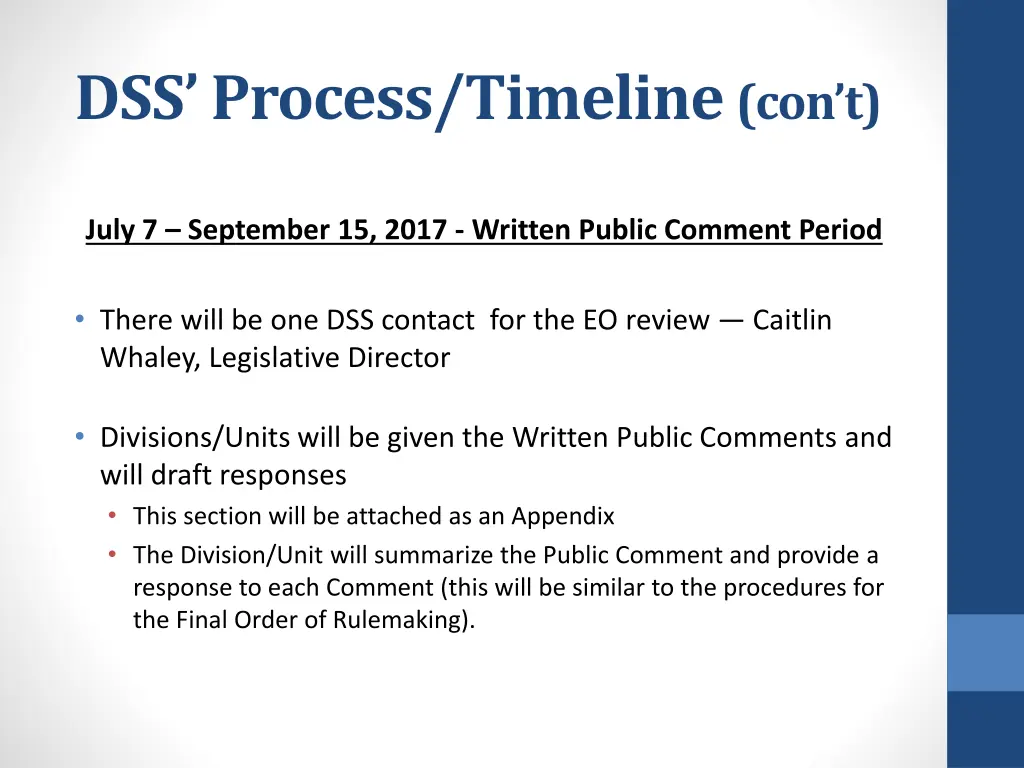 dss process timeline con t