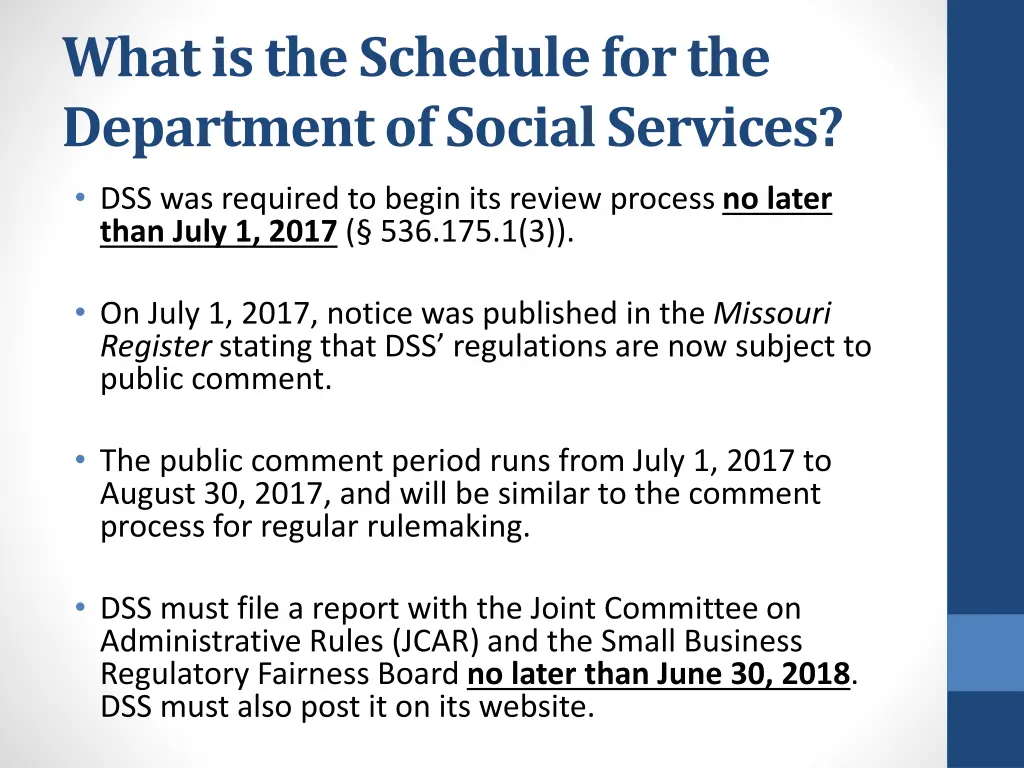 what is the schedule for the department of social