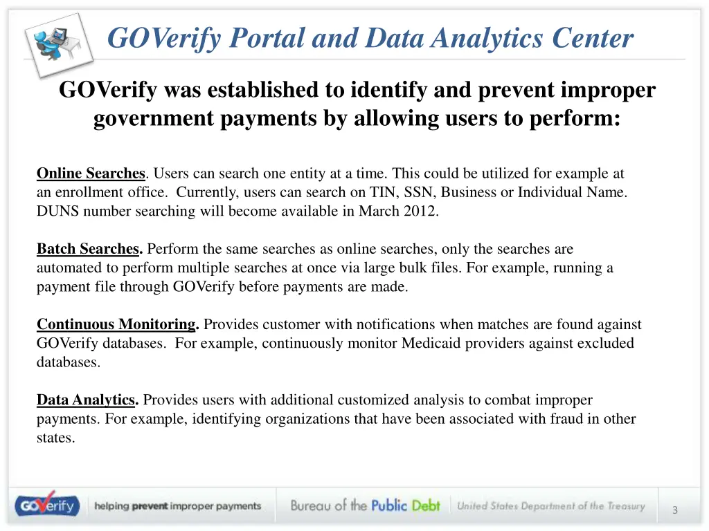 goverify portal and data analytics center