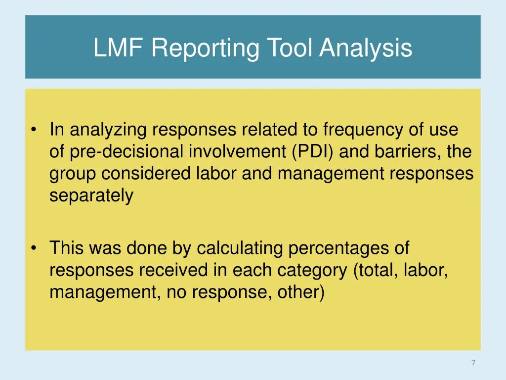 lmf reporting tool analysis