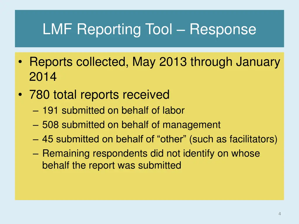 lmf reporting tool response