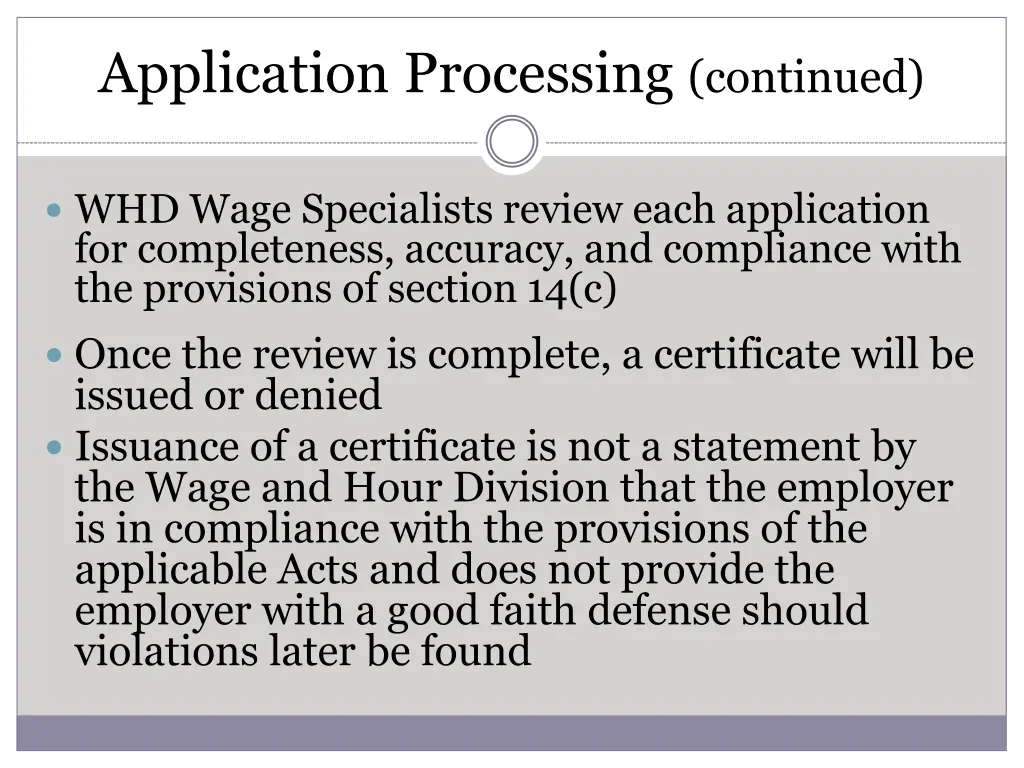 application processing continued