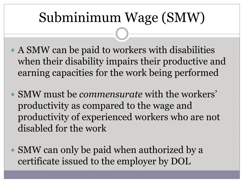 subminimum wage smw