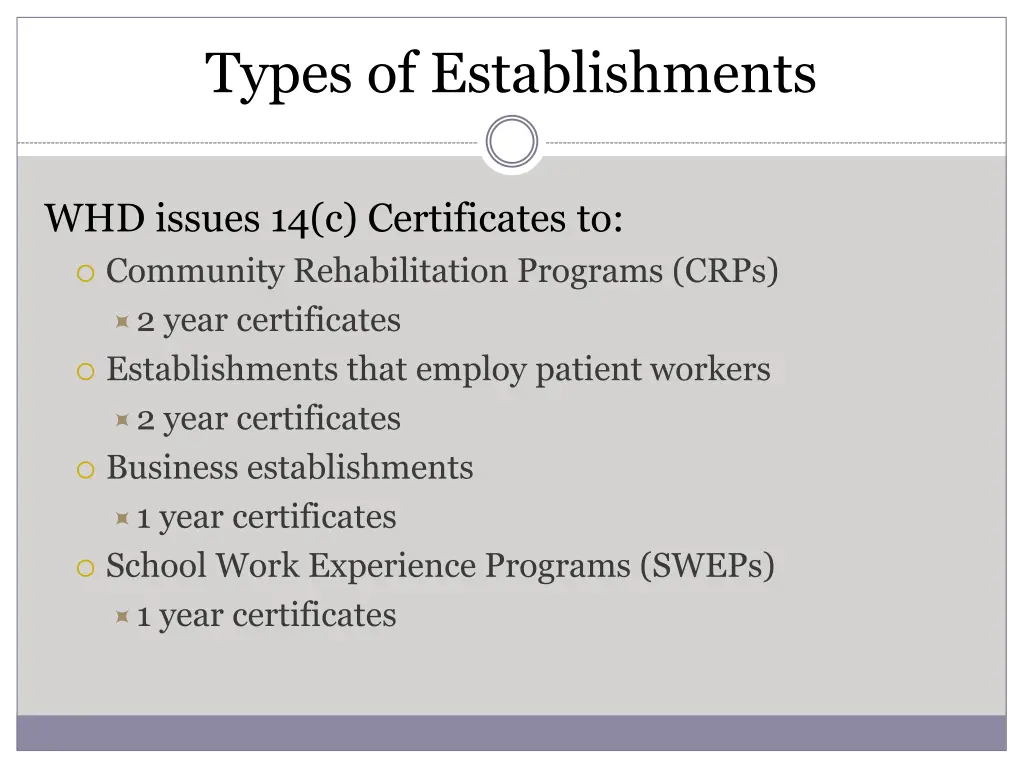 types of establishments