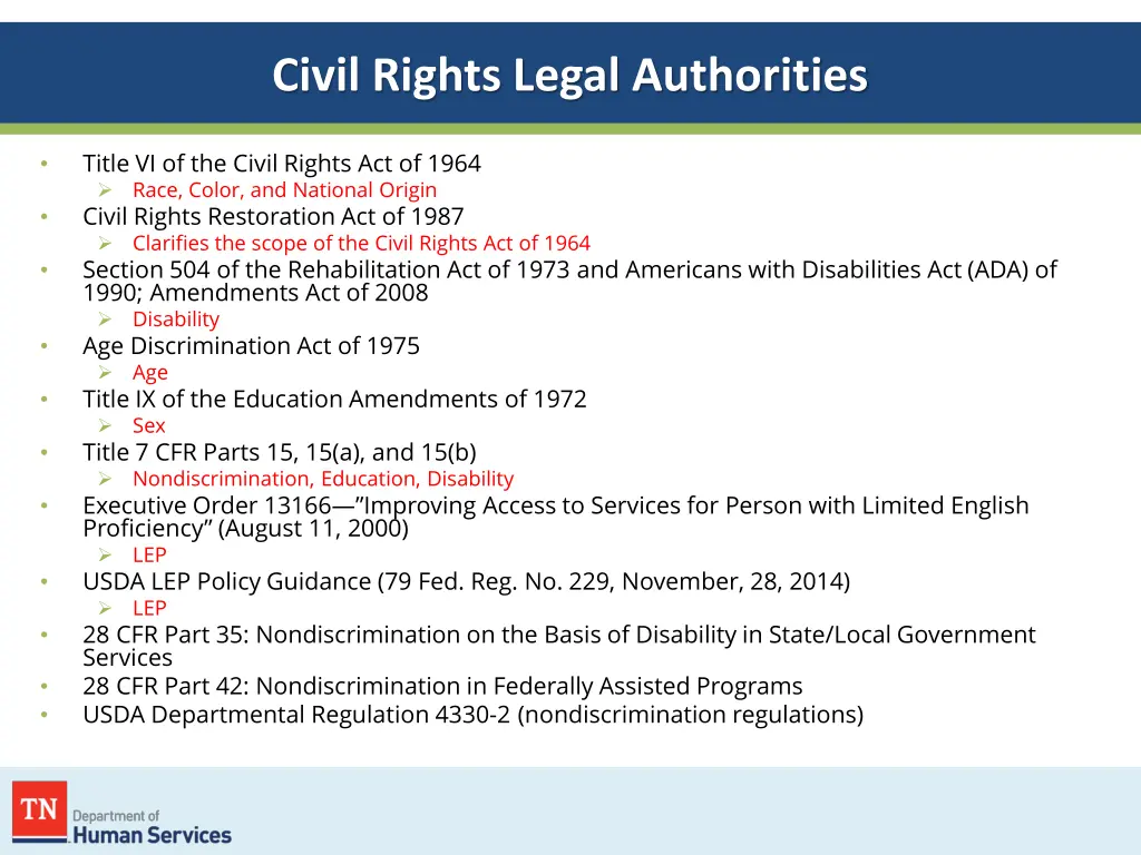 civil rights legal authorities