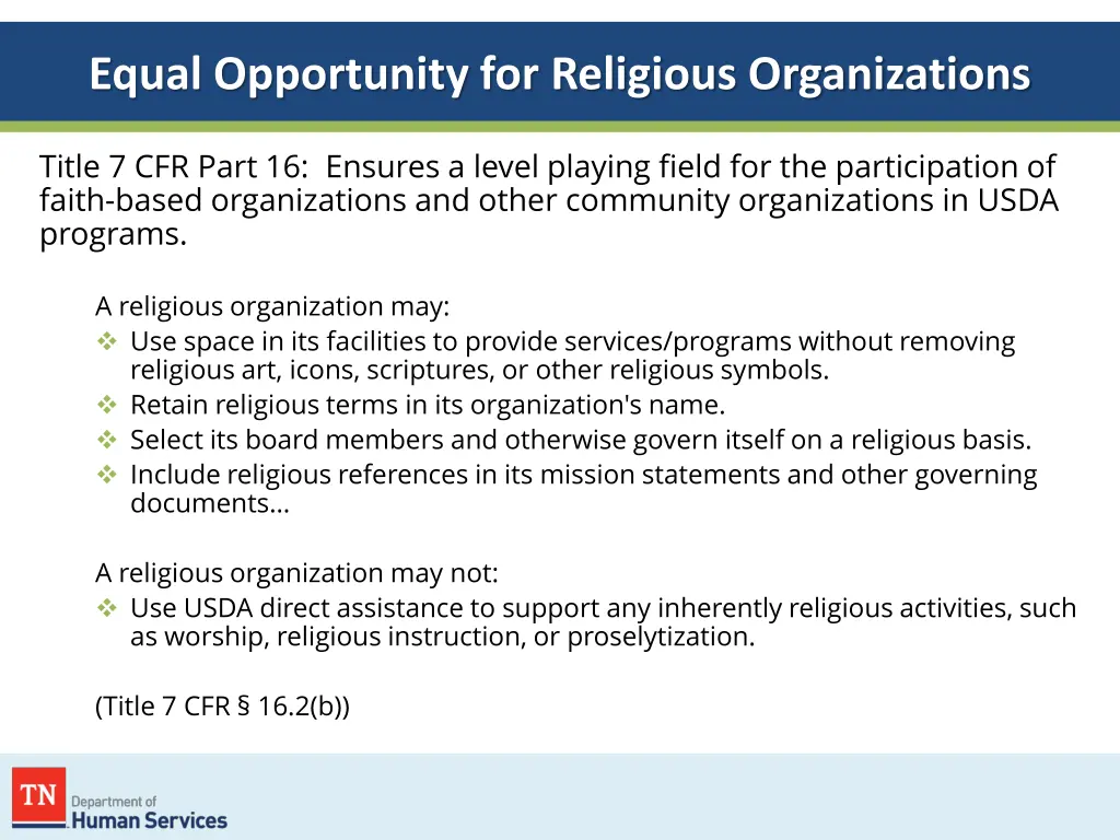 equal opportunity for religious organizations