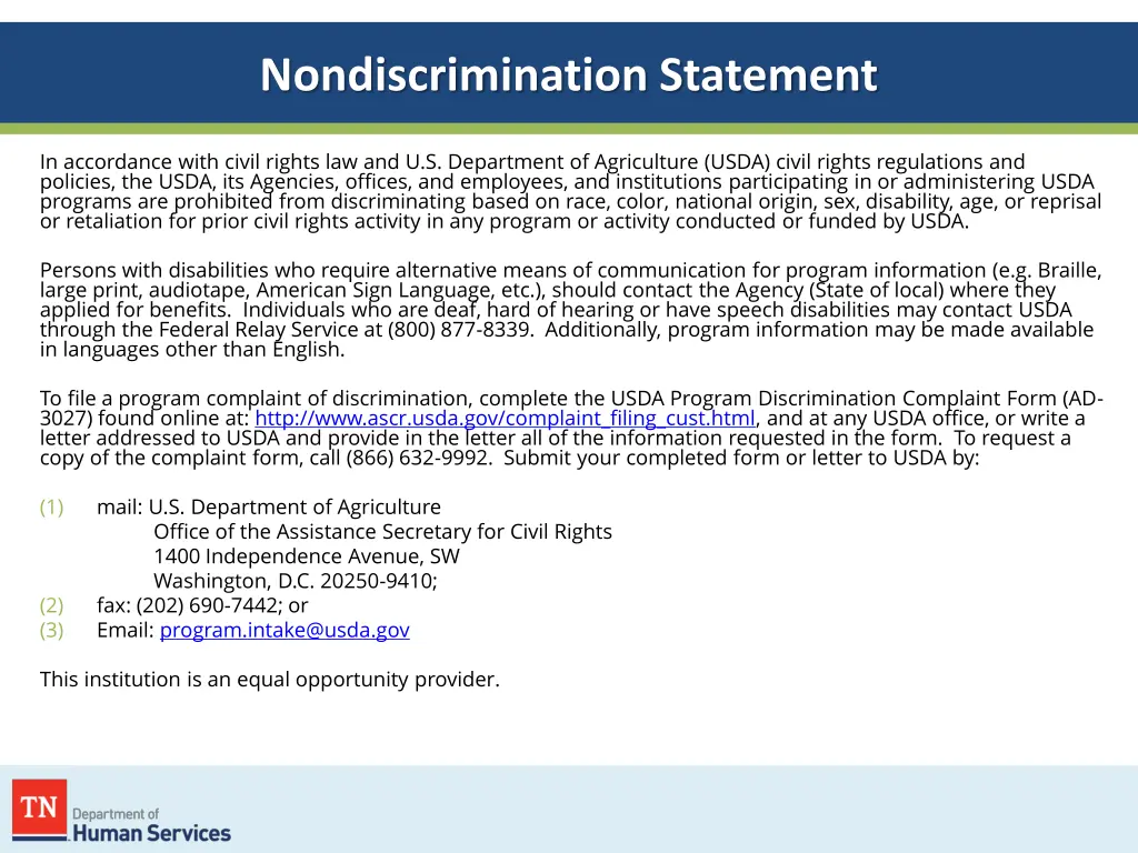 nondiscrimination statement