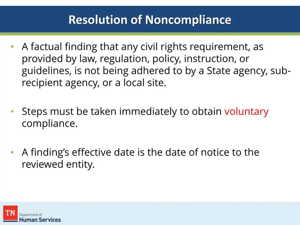 resolution of noncompliance