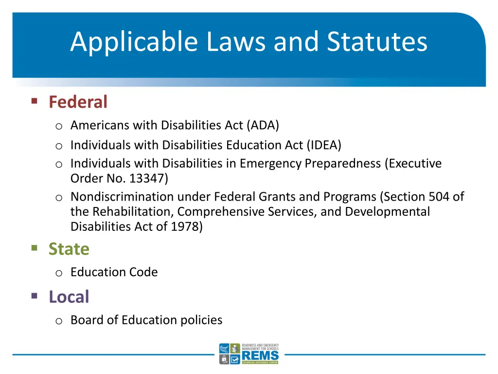 applicable laws and statutes