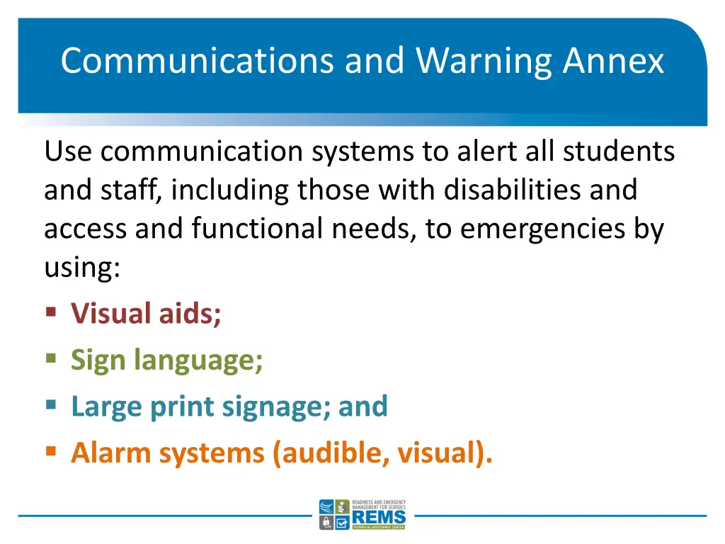 communications and warning annex