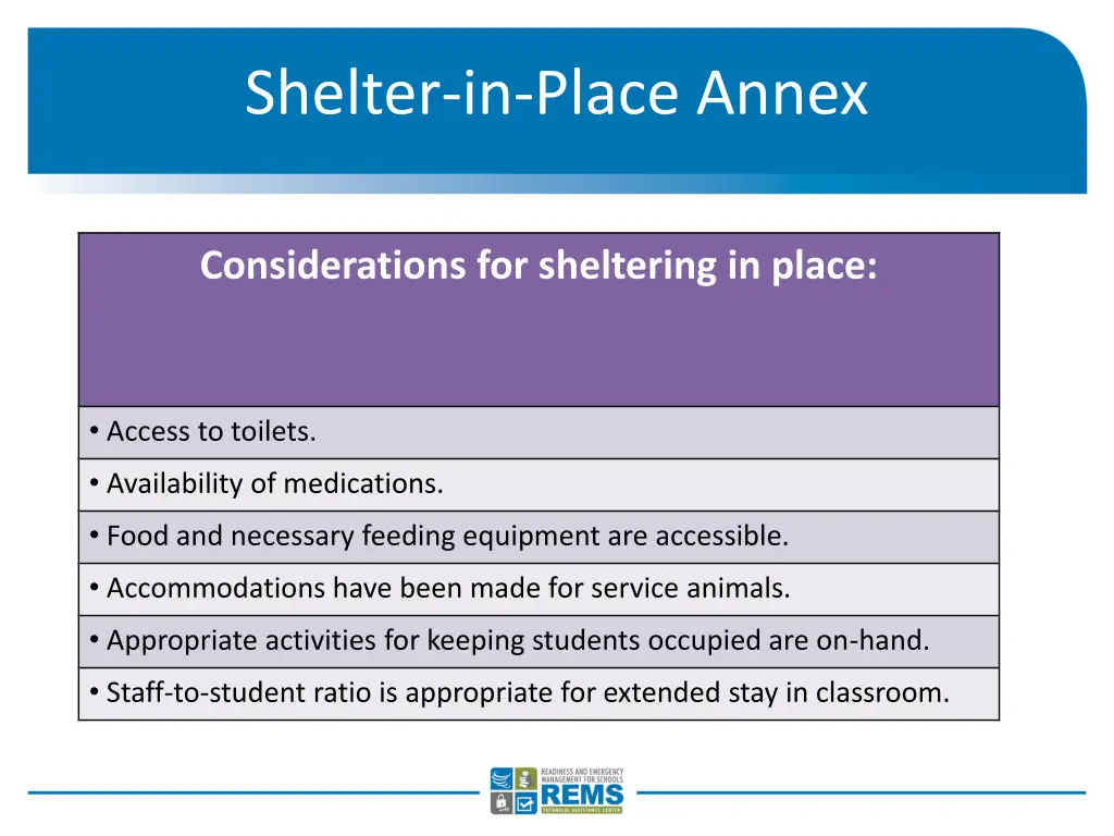 shelter in place annex