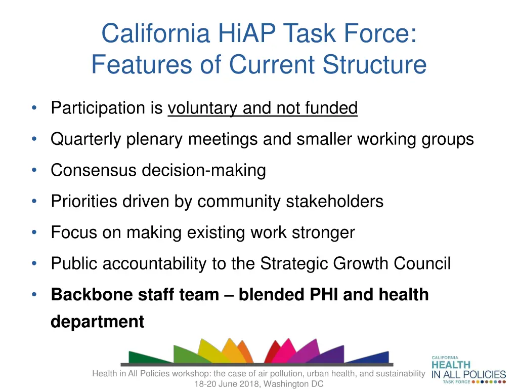 california hiap task force features of current