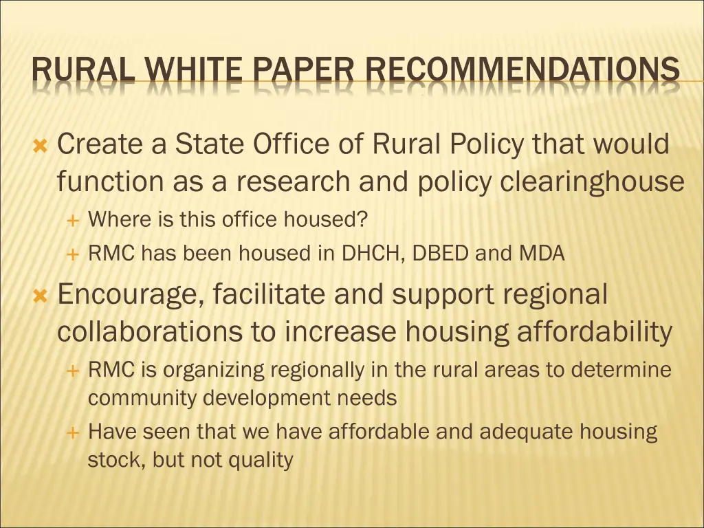 rural white paper recommendations