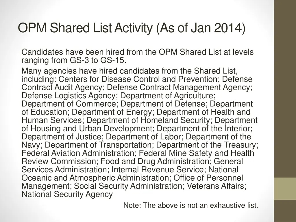 opm shared list activity as of jan 2014 1