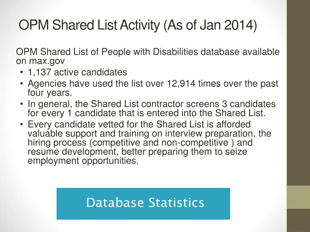 opm shared list activity as of jan 2014