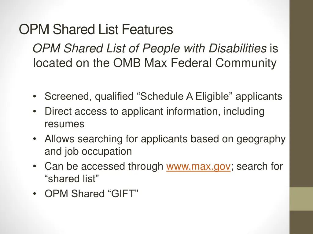 opm shared list features opm shared list