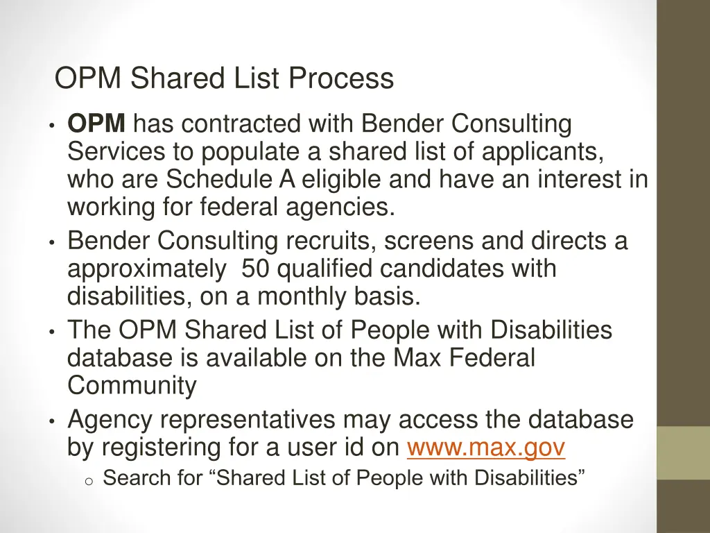 opm shared list process