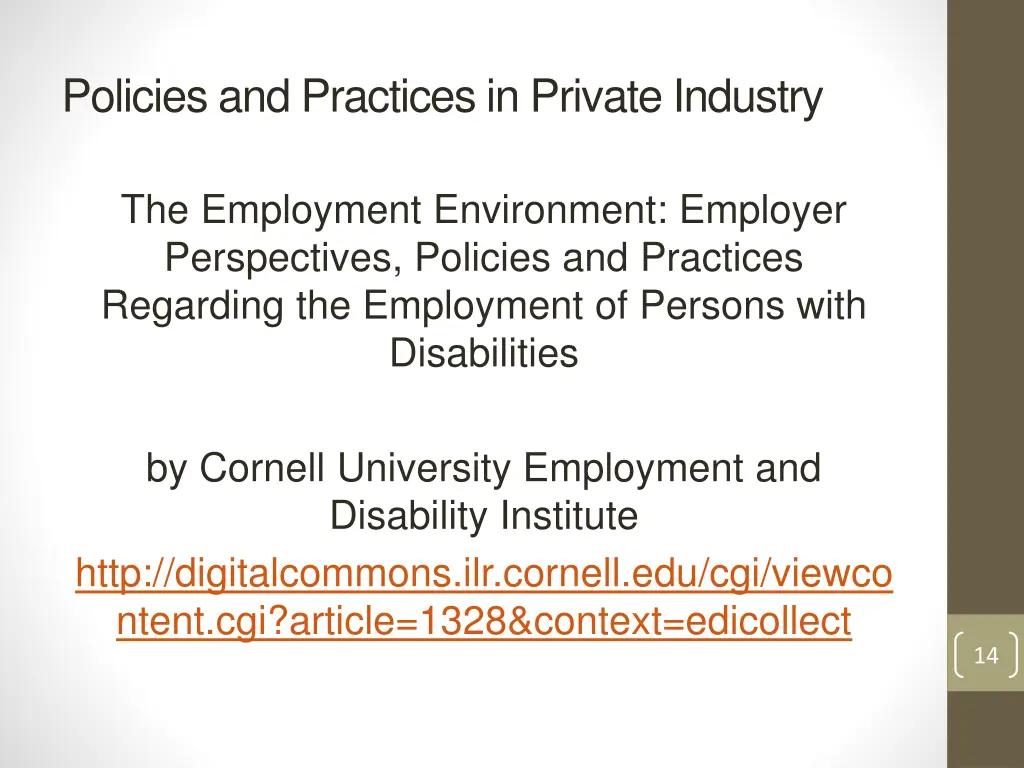 policies and practices in private industry